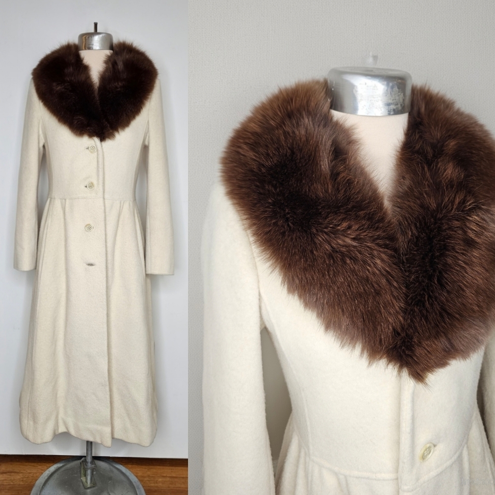 VTG 70s Pierre Cardin Princess-Cut Coat with Fox Fur Collar - Picture 5 of 16